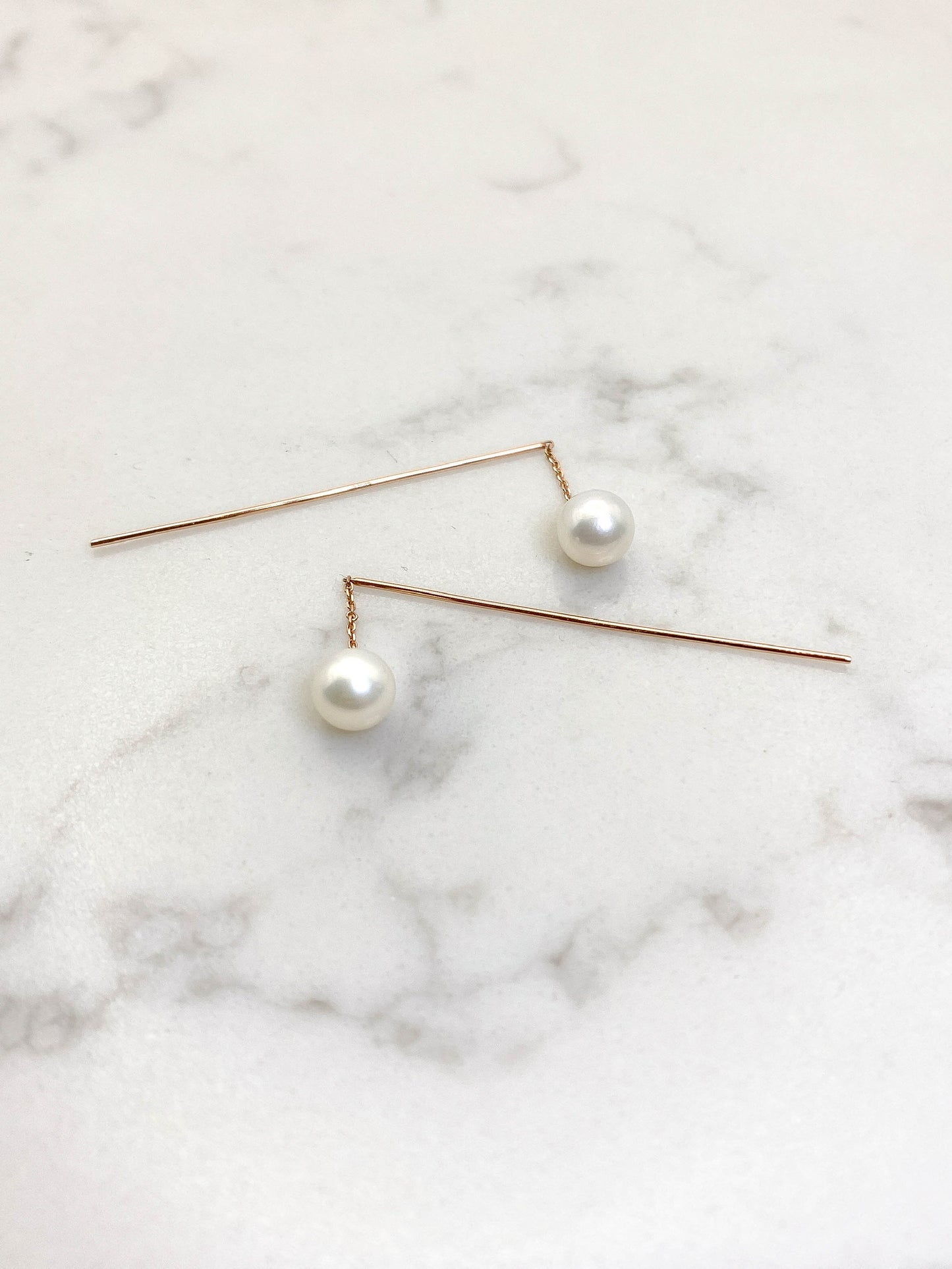 Aretes perlas largas oro 14k