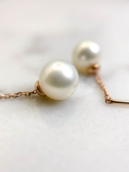 Aretes perlas largas oro 14k