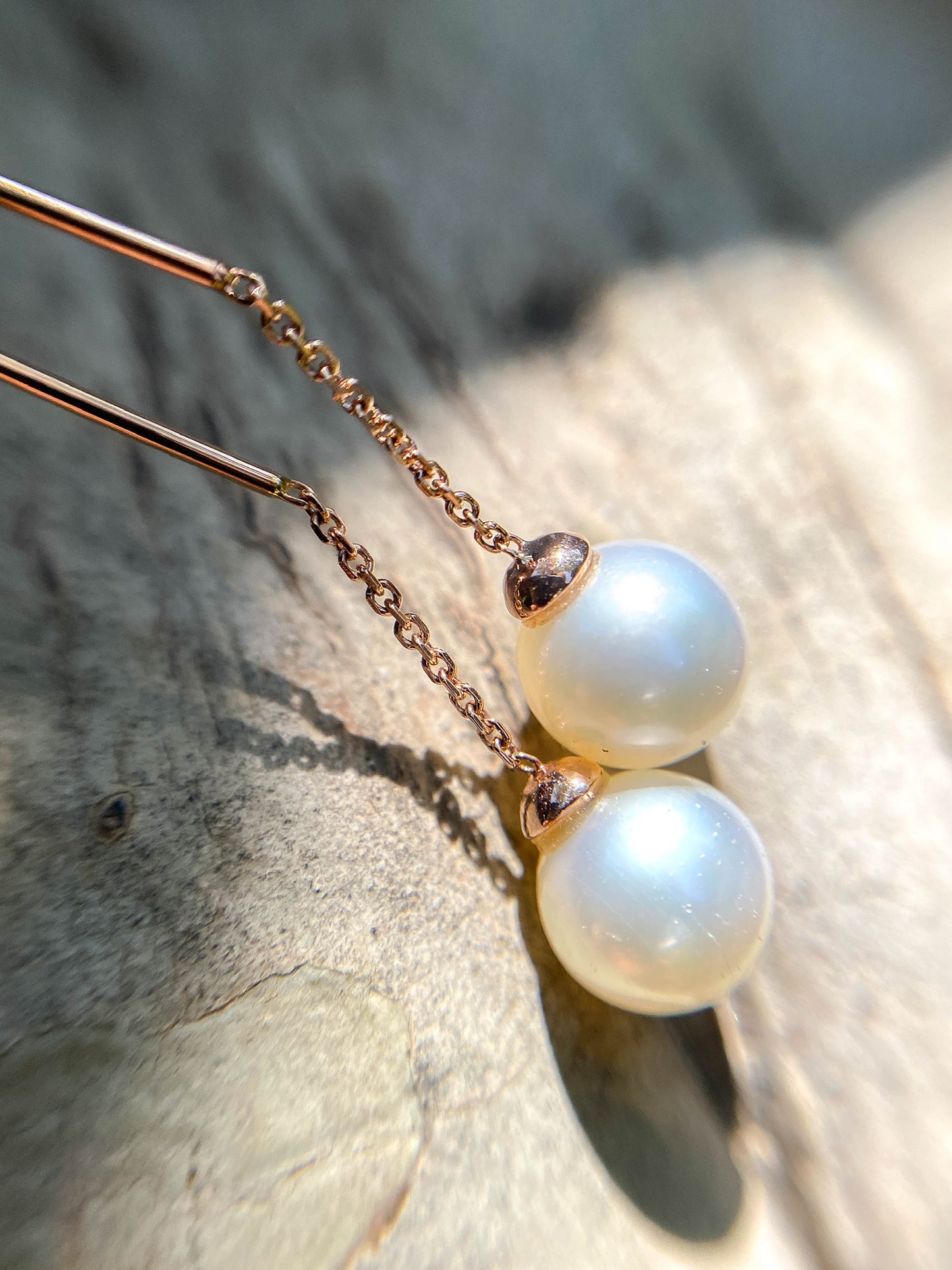 Aretes perlas largas oro 14k