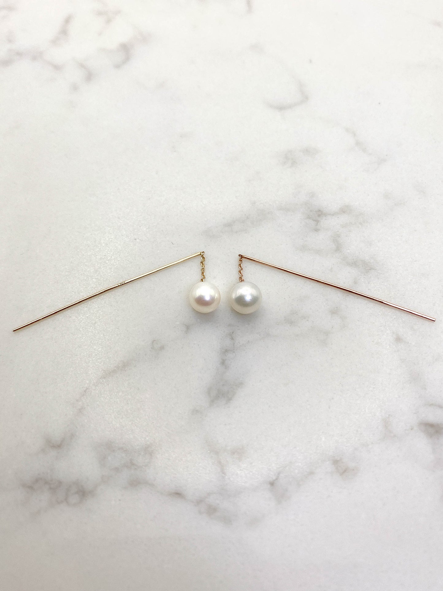 Aretes perlas largas oro 14k