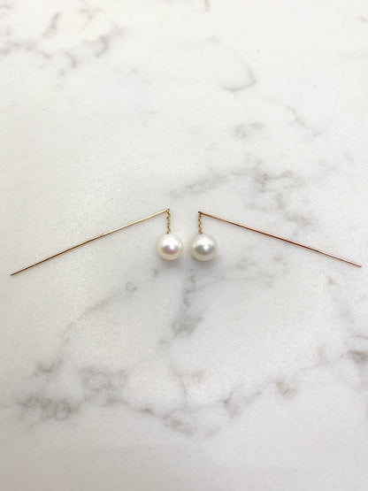 Aretes perlas largas oro 14k