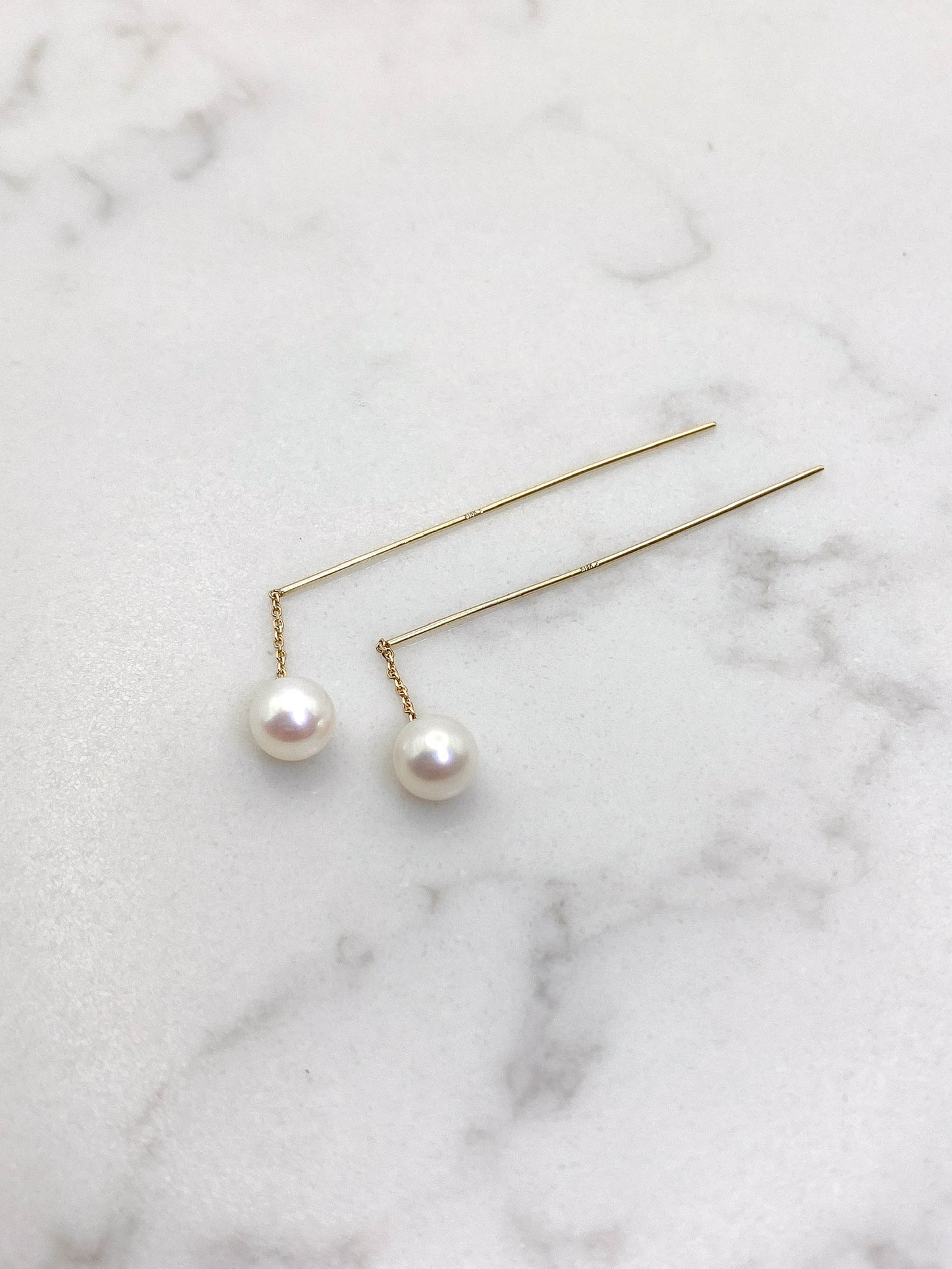 Aretes perlas largas oro 14k