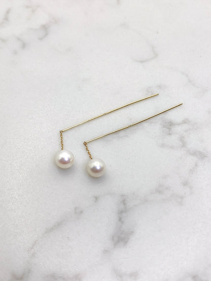 Aretes perlas largas oro 14k