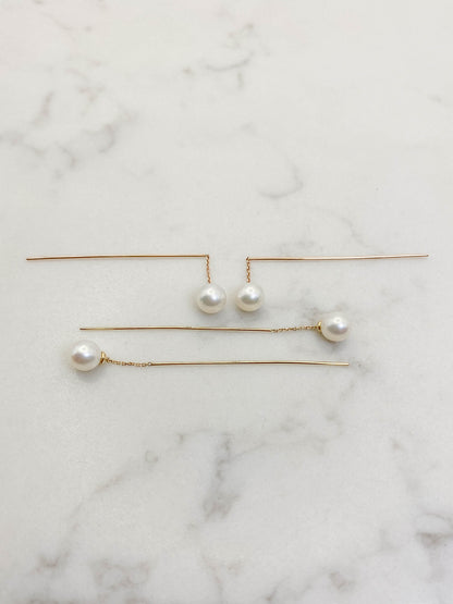 Aretes perlas largas oro 14k