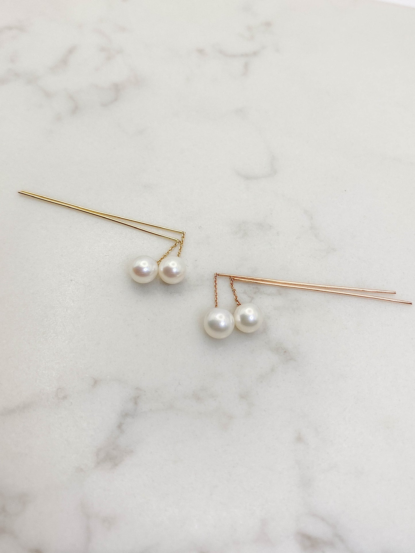 Aretes perlas largas oro 14k