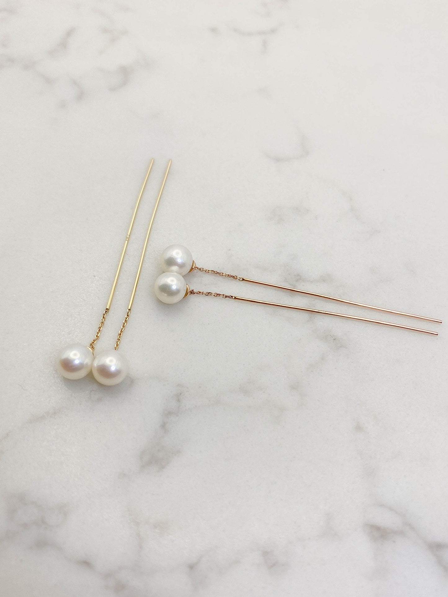 Aretes perlas largas oro 14k