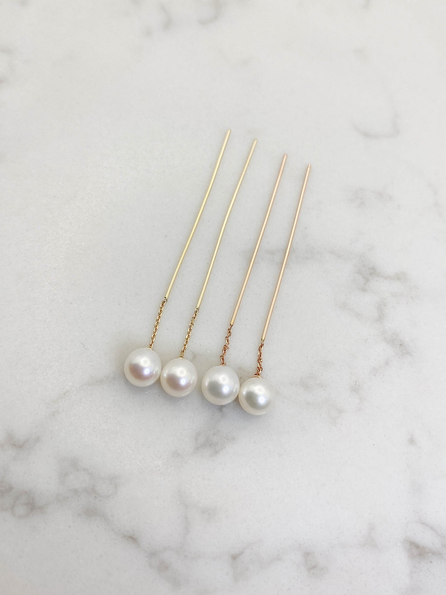 Aretes perlas largas oro 14k