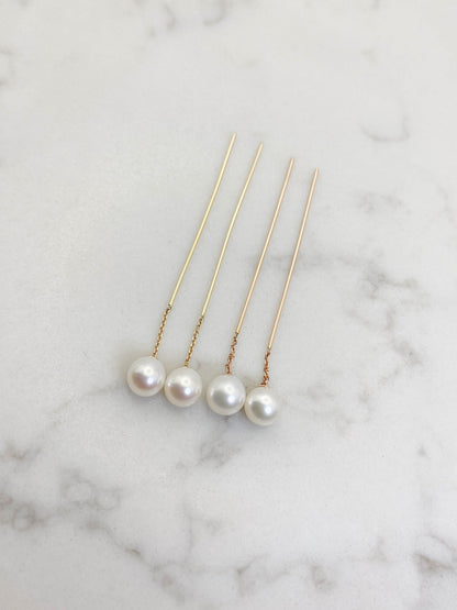 Aretes perlas largas oro 14k