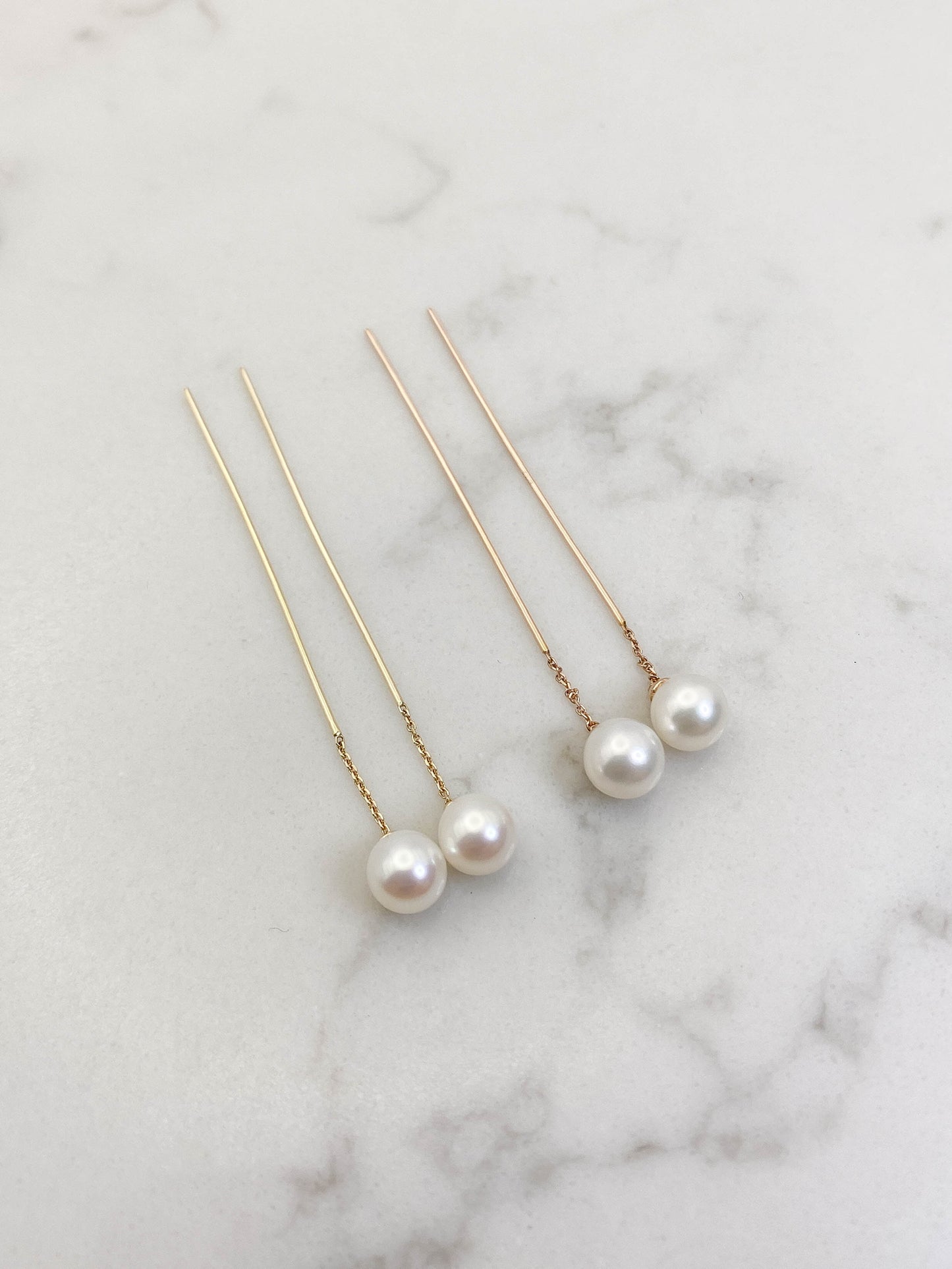 Aretes perlas largas oro 14k