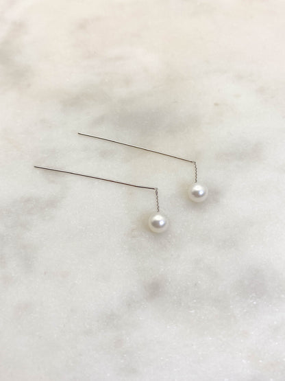Aretes perlas largas oro 14k