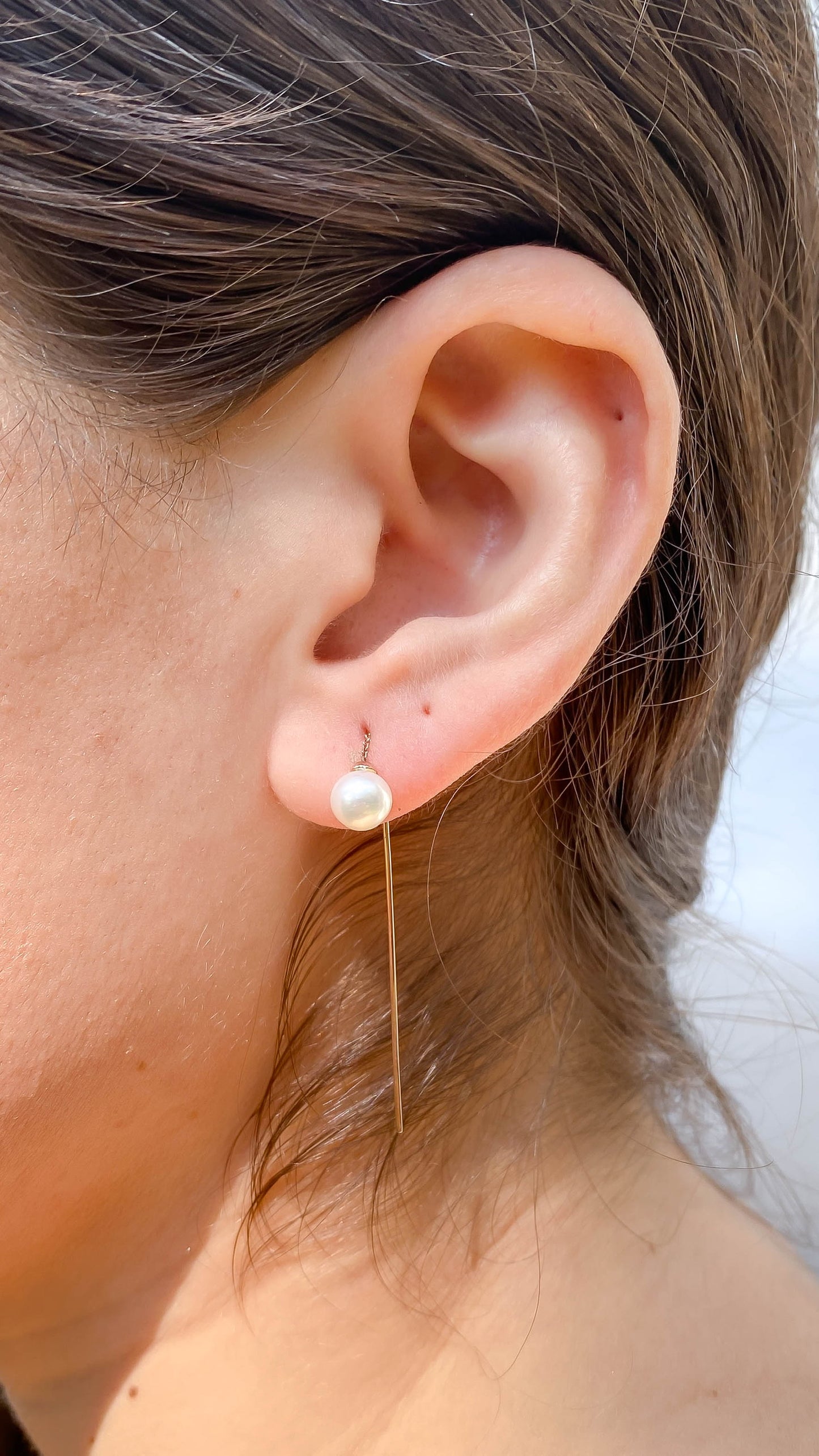 Aretes perlas largas oro 14k
